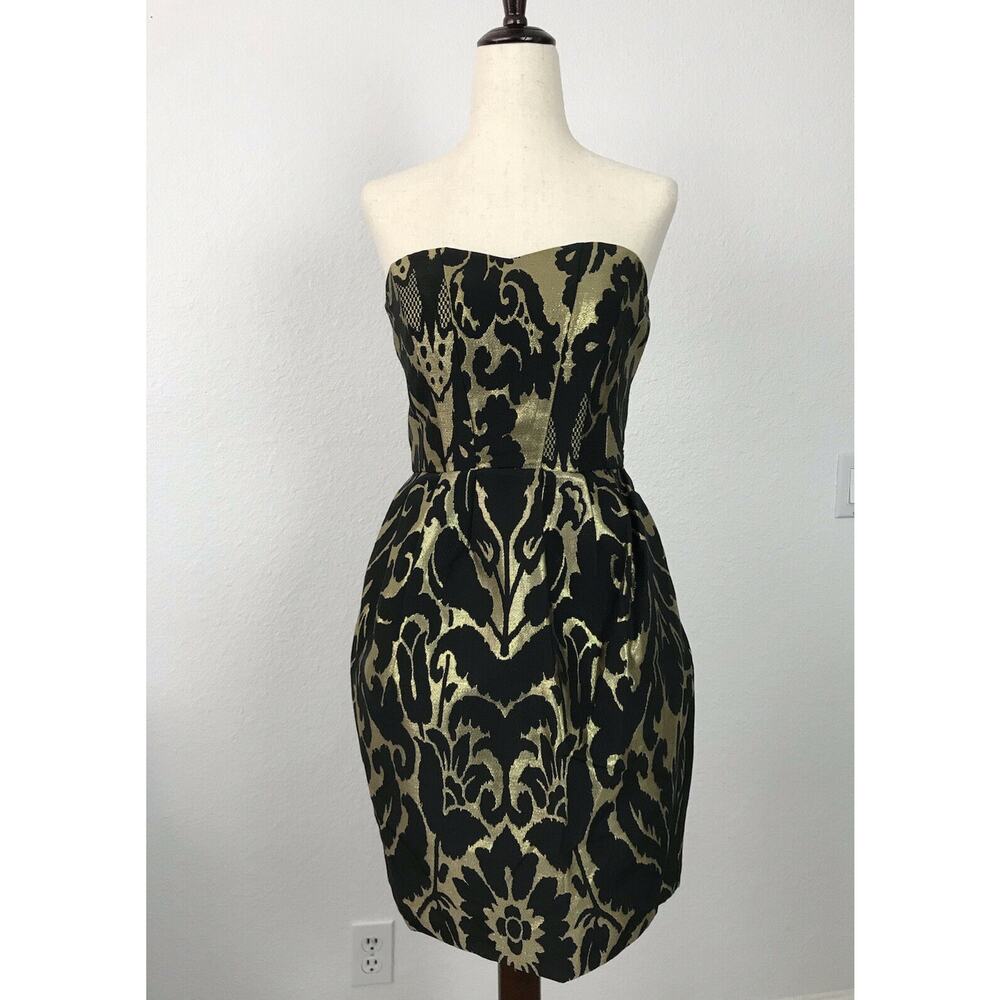 H&M Strapless Black and Gold Jacquard Dress
